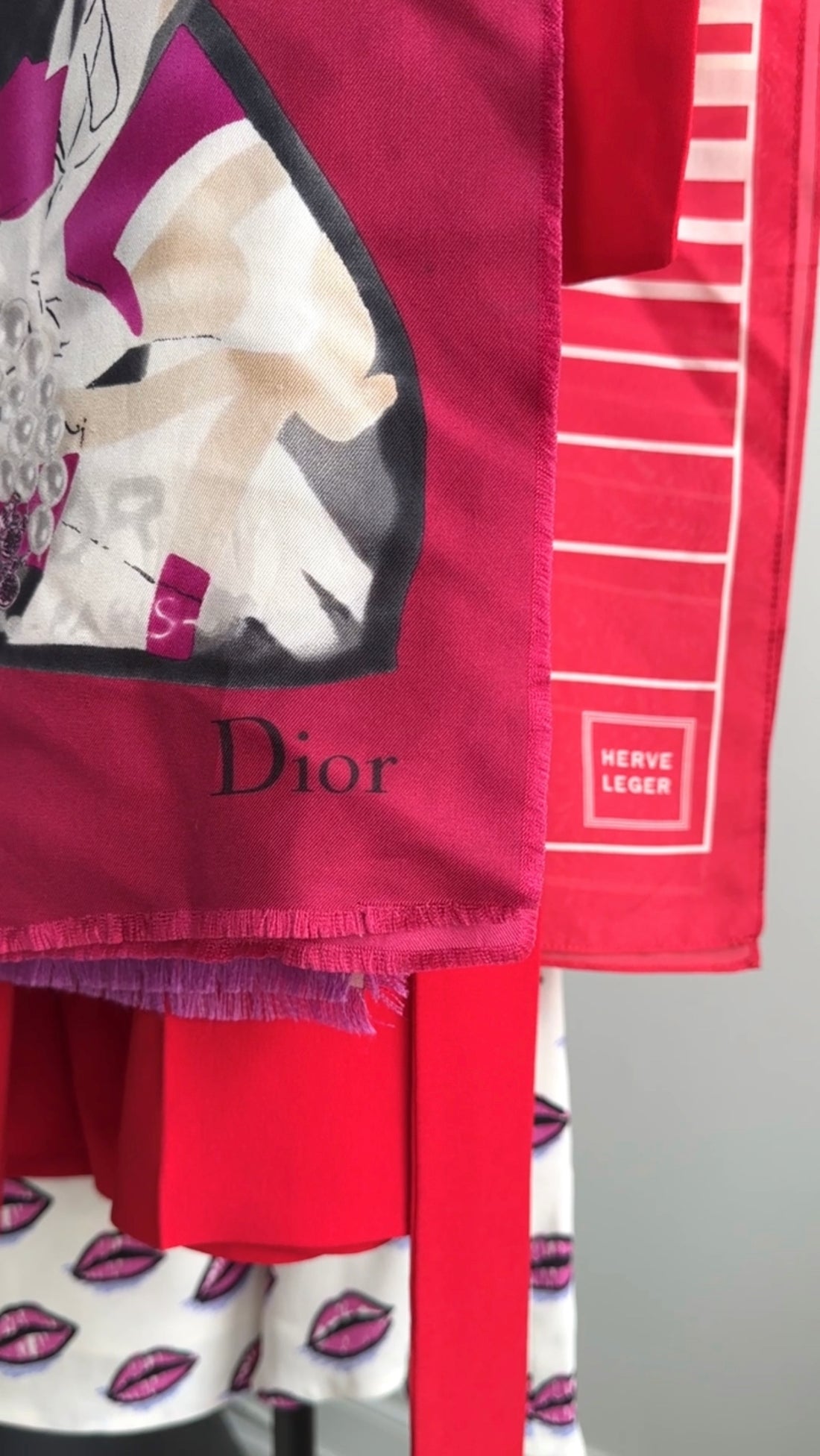 Christian Dior Magenta Silk Cannage Handbag Scarf