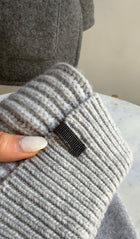 Brunello Cucinelli Light Grey Cashmere Rib Monili Detail Toque Hat