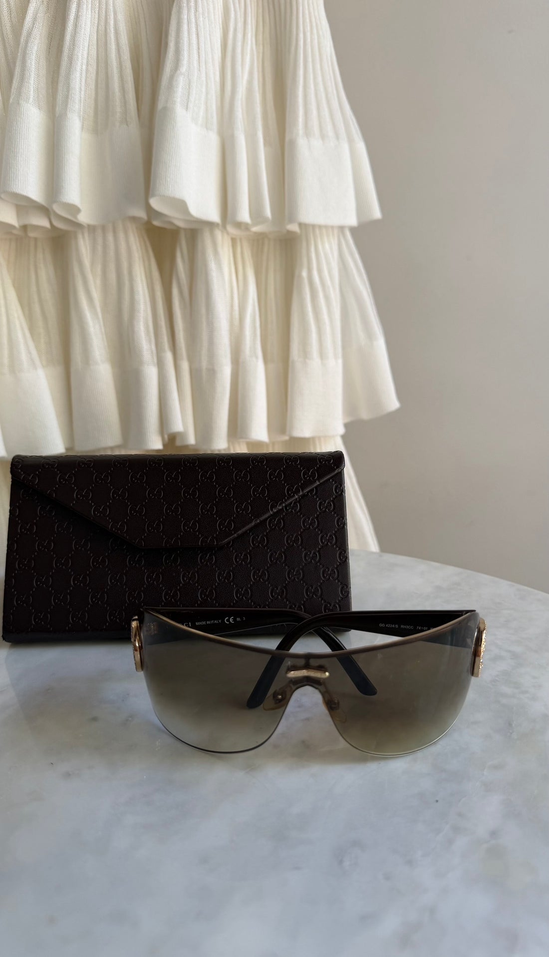 Gucci Brown Green Ombre Crystal GG Logo Shield Sunglasses GG4224