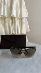 Gucci Brown Green Ombre Crystal GG Logo Shield Sunglasses GG4224