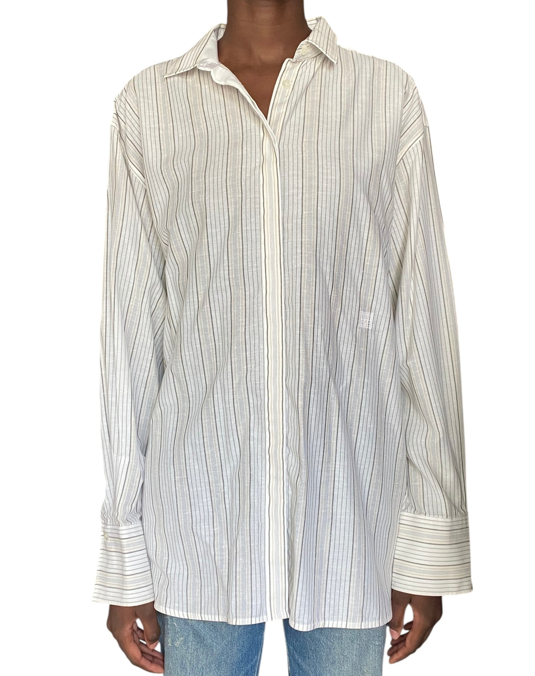 Toteme Beige Striped Oversized Silk Blend Shirt - 38 / US 4-6