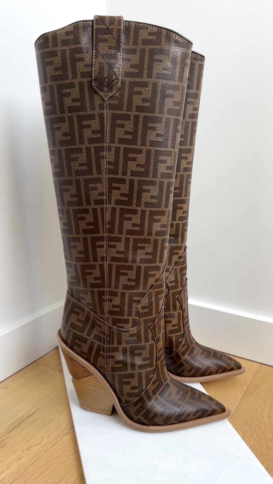 Fendi Brown Zucca Logo Cutwalk Tall Western Boots - 41
