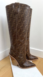 Fendi Brown Zucca Logo Cutwalk Tall Western Boots - 41