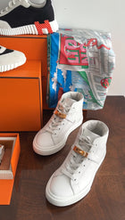 Hermes White Leather High Top Daydream Kelly Lock Sneaker - 36 / 5.5