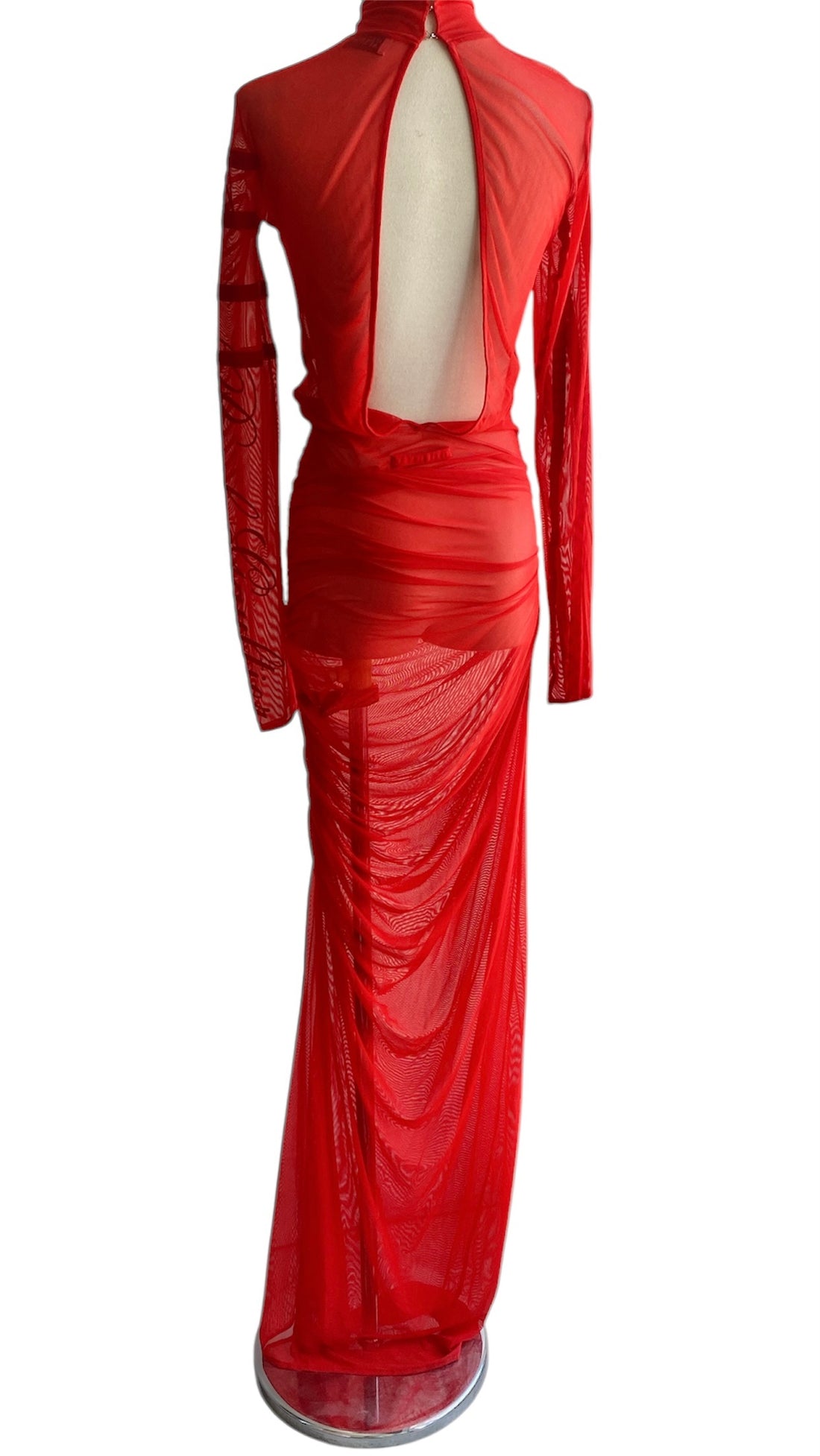 Jean Paul Gaultier Red Mesh Logo Dress - S / M