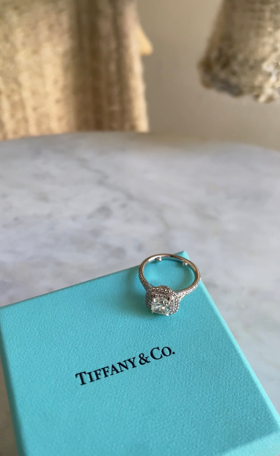 Tiffany & Co. Platinum Cushion Cut Brilliant Soleste Double Halo Engagement Ring - 4.75 / 15.5