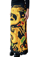 Valentino Gold Wool & Silk Dragon Printed Skirt - US 8