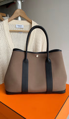 Hermes Garden Party 36 Etoupe Toile Canvas and Black Leather Tote Bag 2025