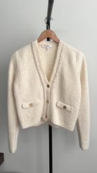 Frame Ivory Boucle Knit Cardigan Sweater with Gold Buttons - S