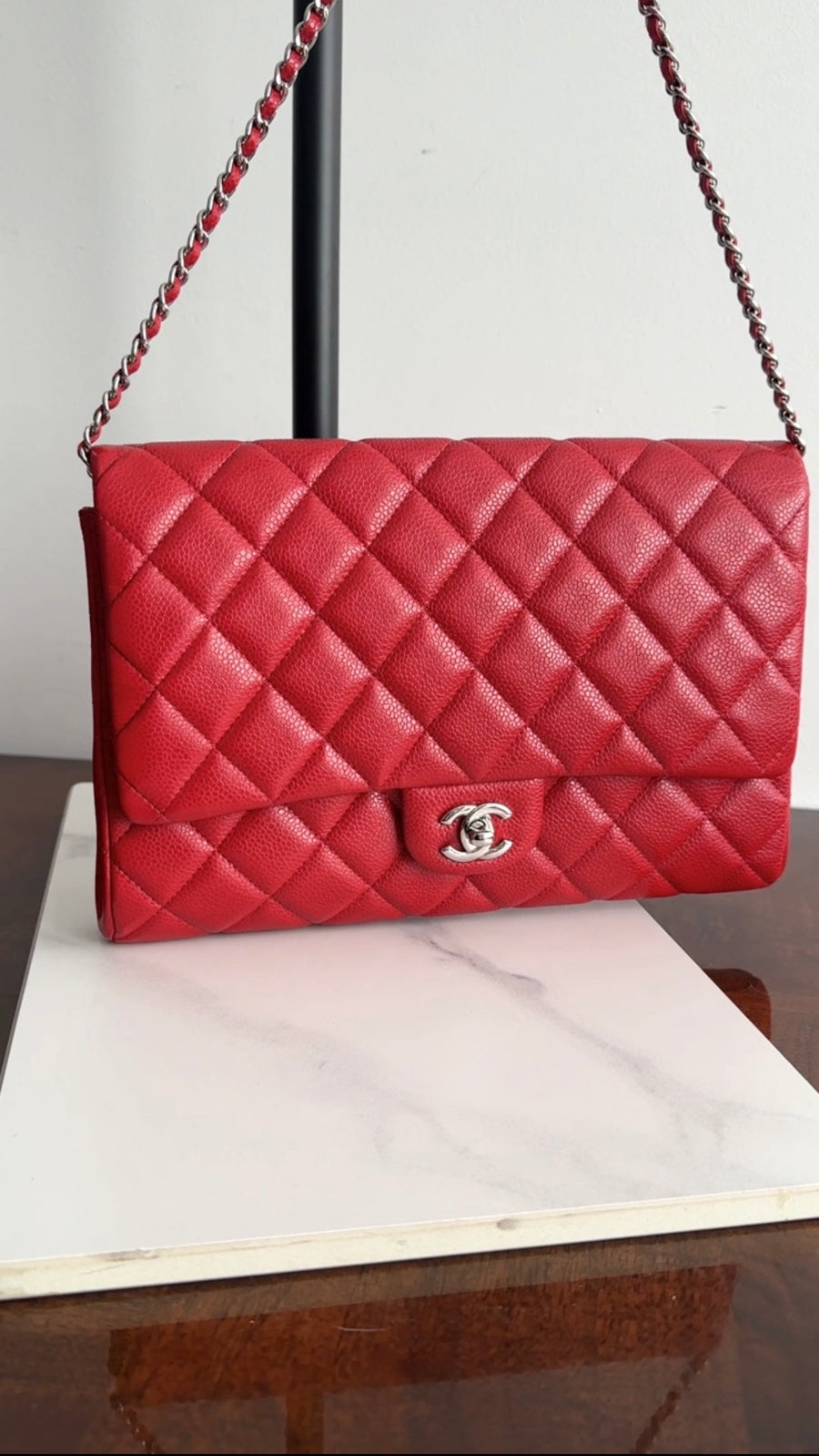 Chanel Red Caviar Leather Quilted Classic Timeless Chain Flap Bag