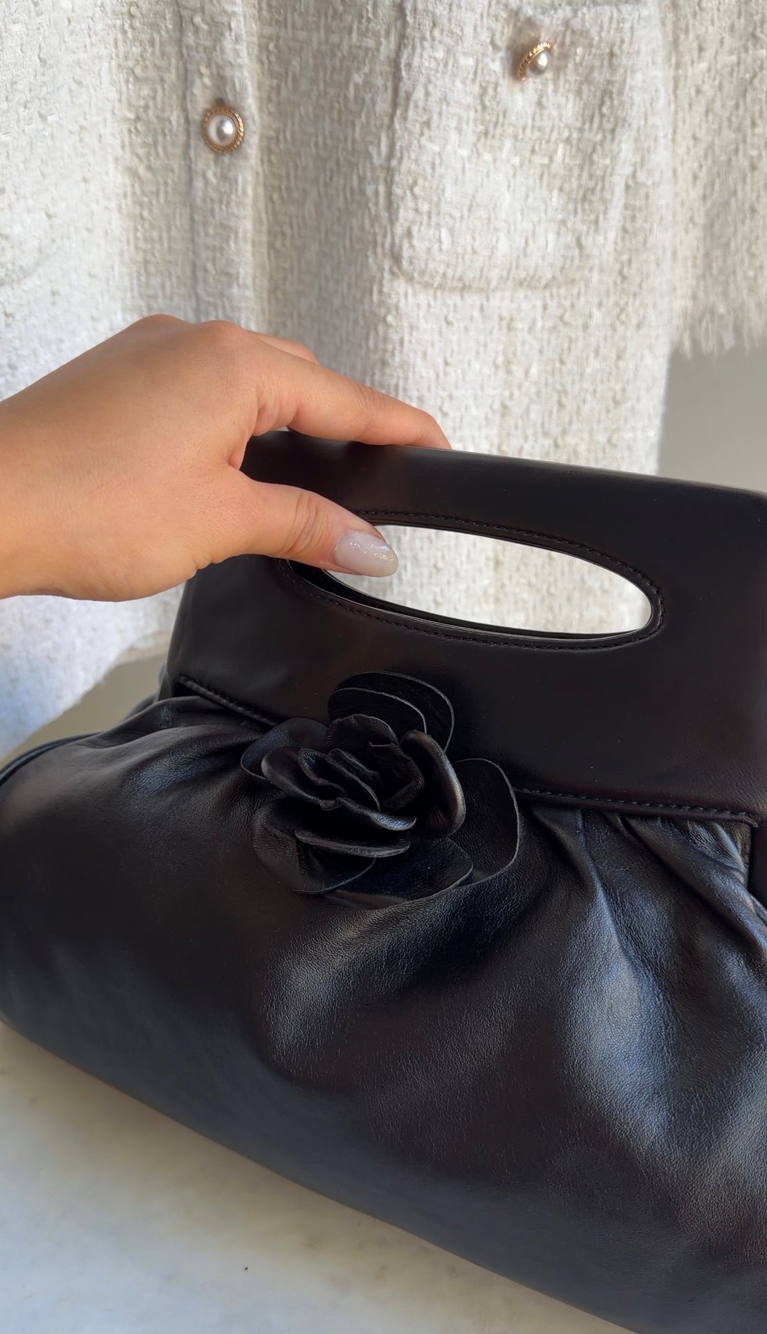 Chanel vintage 2003 Leather Camelia Frame Clutch Bag