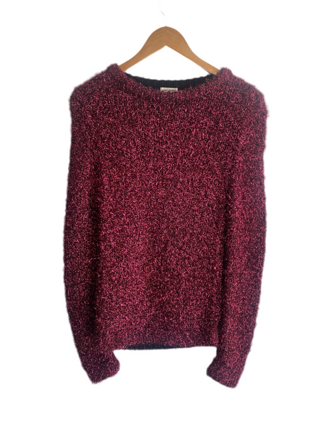 Saint Laurent Red Fuzzy Sparkle Sweater - S