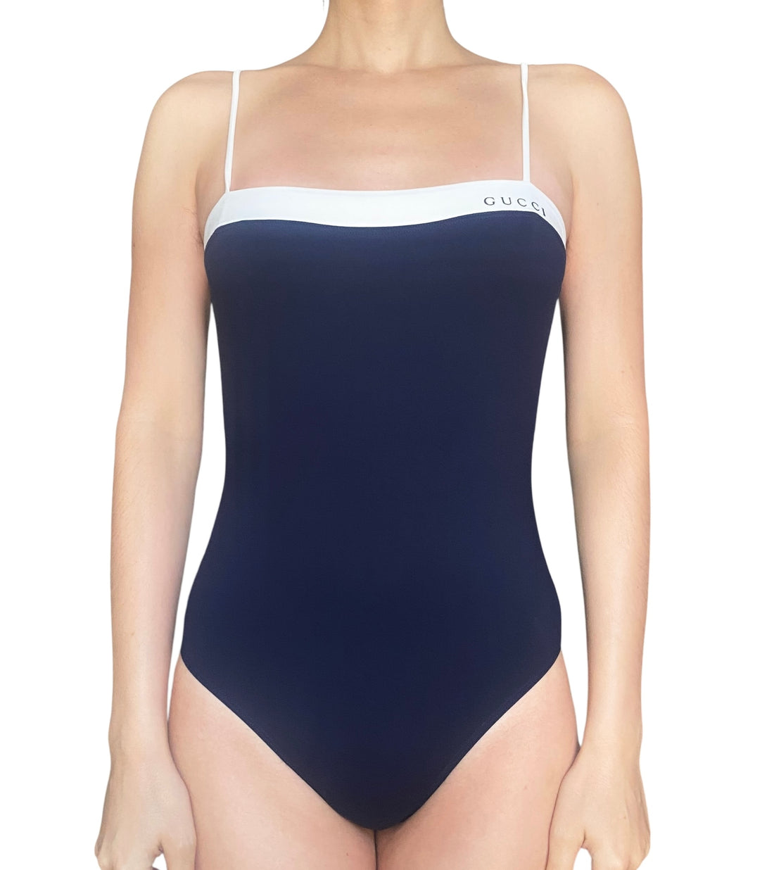 Gucci Navy Logo One-Piece Swimsuit - M