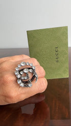 Gucci GG Clear Crystal Statement Cocktail Ring - S