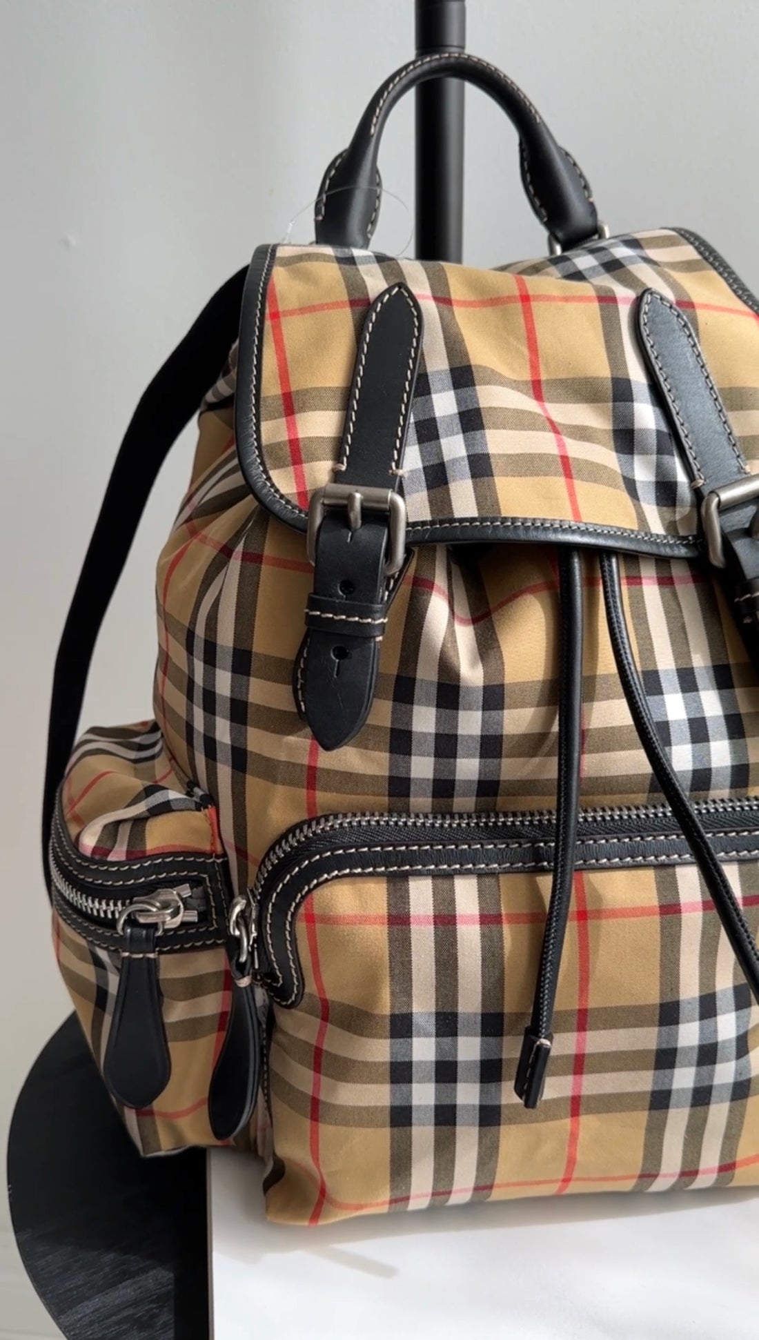 Burberry Large Check Fabric and Leather Backpack