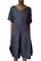 Issey Miyake Navy Striped Pleated Dress