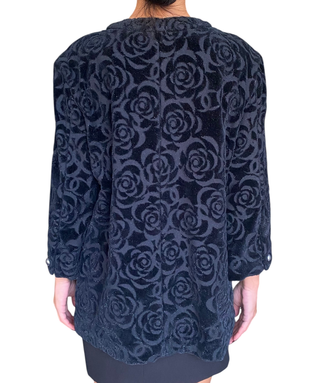 Chanel Black 2018 Shimmer Cotton Velour Camellia Jacket - 38 / US 4-6