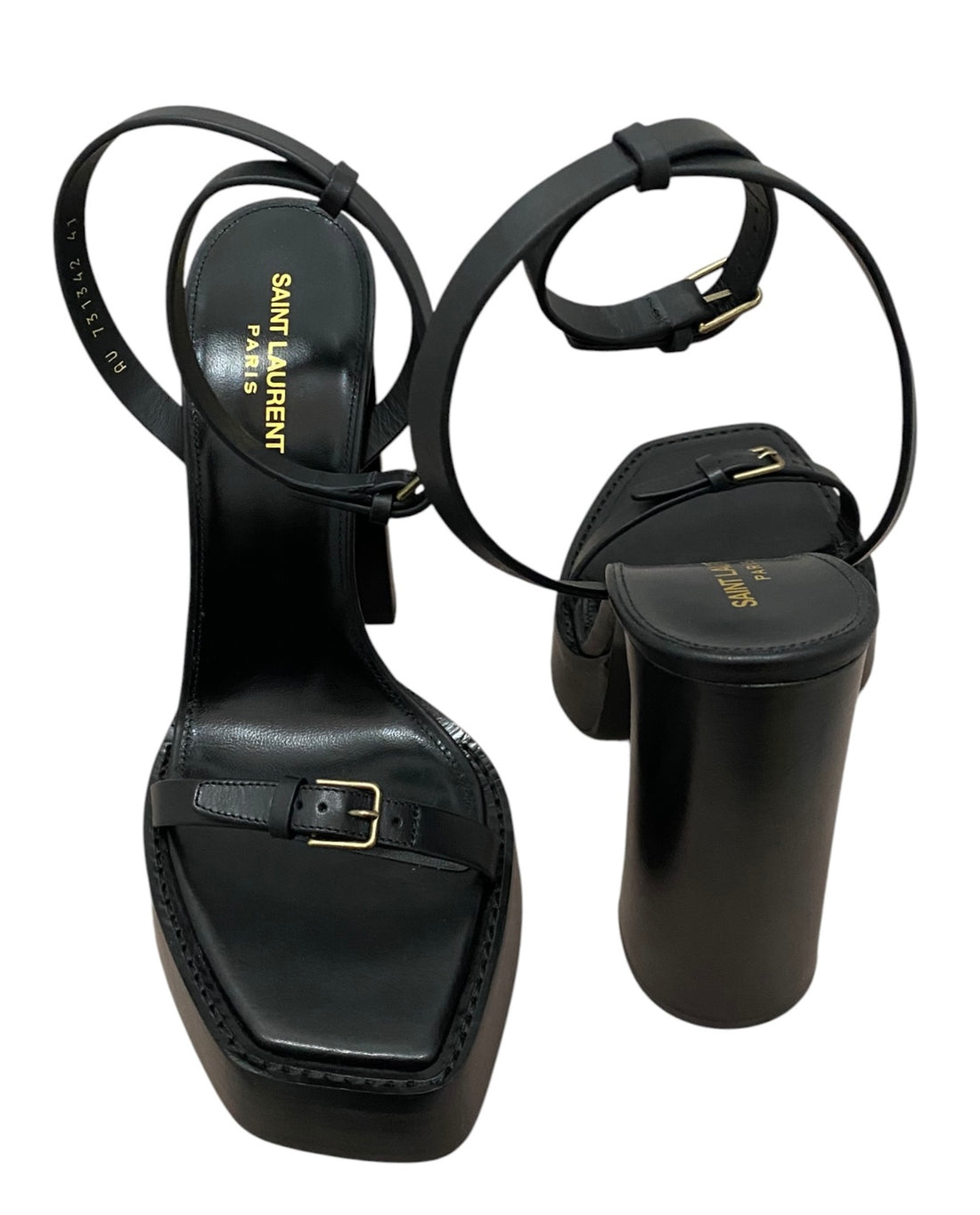 Saint Laurent Black Leather Platz 105mm Platform Sandal - 41