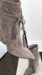 Aquazzura Greige Suede Tassel Ankle Boot - 36
