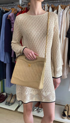 Chanel Vintage 1989 Beige Quilted Leather Medium 31 Shopping Tote Bag