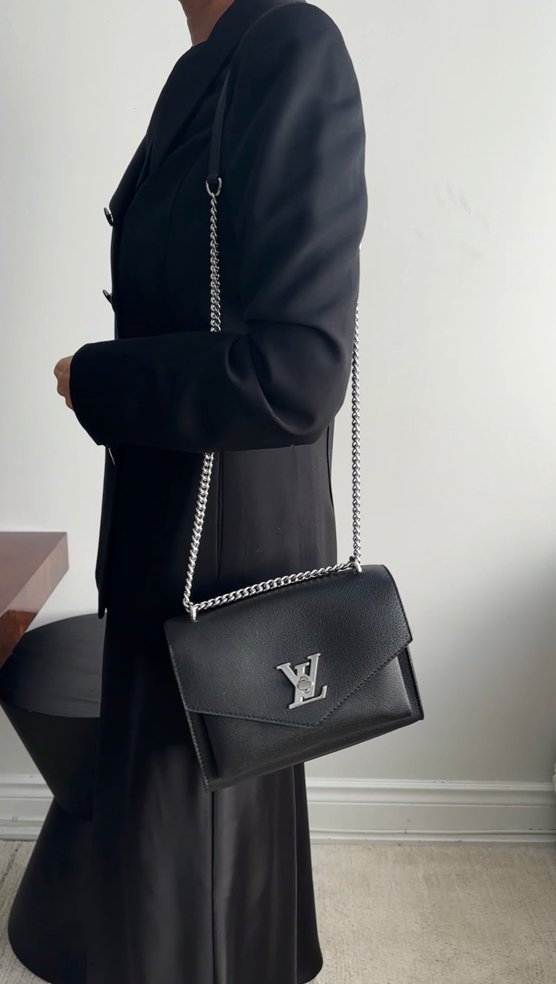 Louis Vuitton Black Leather Mylockme Chain Flap Bag