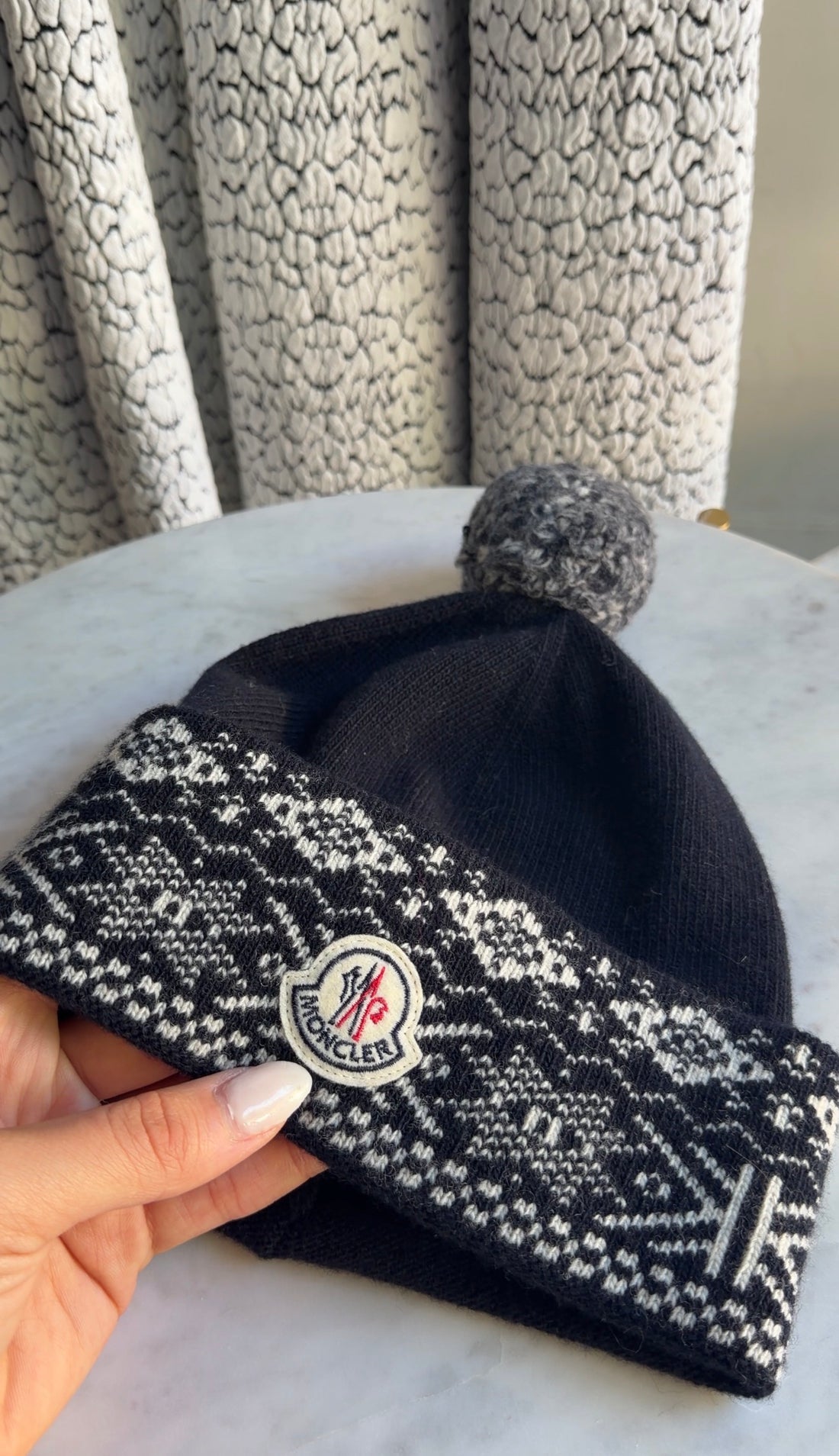 Moncler Black Knit Nordic Style Pom Pom Toque Hat