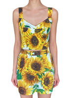 Dolce & Gabbana Yellow Sunflower Printed 2-Piece Bustier Shorts Set - 42 / US 4