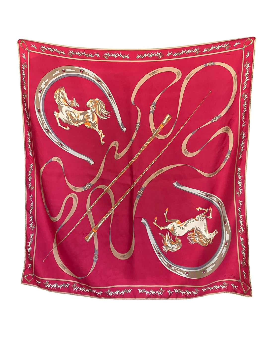 Emilio Pucci Red Vintage Horses Print Silk Scarf 90cm