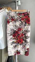 Prada Fall 2017 Ivory and Red Floral Wool Knit Tube Skirt - IT42 / 6