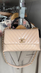 Chanel Nude Chevron Aged Leather and Exotic Top Handle Flap Bag