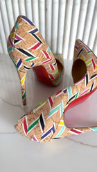 Christian Louboutin So Kate 120 Chevron Cork Pumps - 38.5 / 7.5