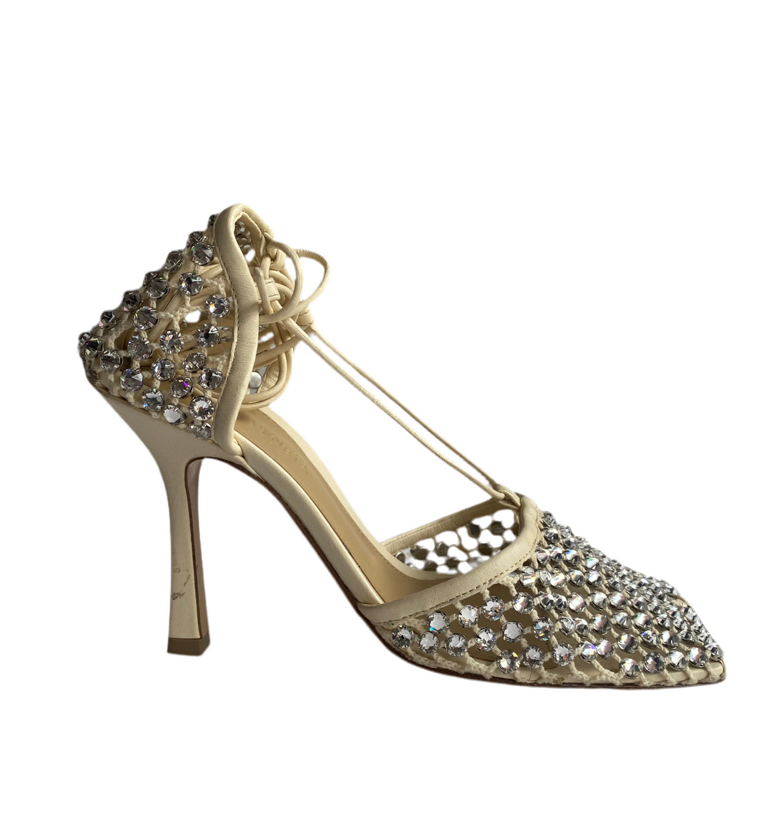 Bottega Veneta Crystal Mesh Wrap Tie Heels - 36.5