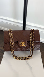 Chanel Vintage 1989 Chocolate Brown Lambskin Small Double Classic Flap Bag GHW