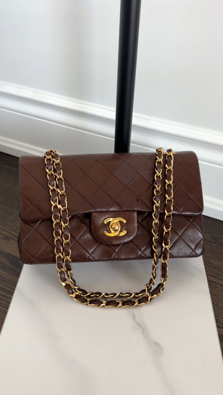 Chanel Vintage 1989 Chocolate Brown Lambskin Small Double Classic Flap Bag GHW