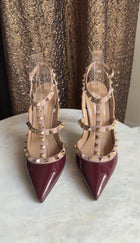 Valentino Burgundy Patent and Leather 110mm Cage Rock Stud Heels - 37.5