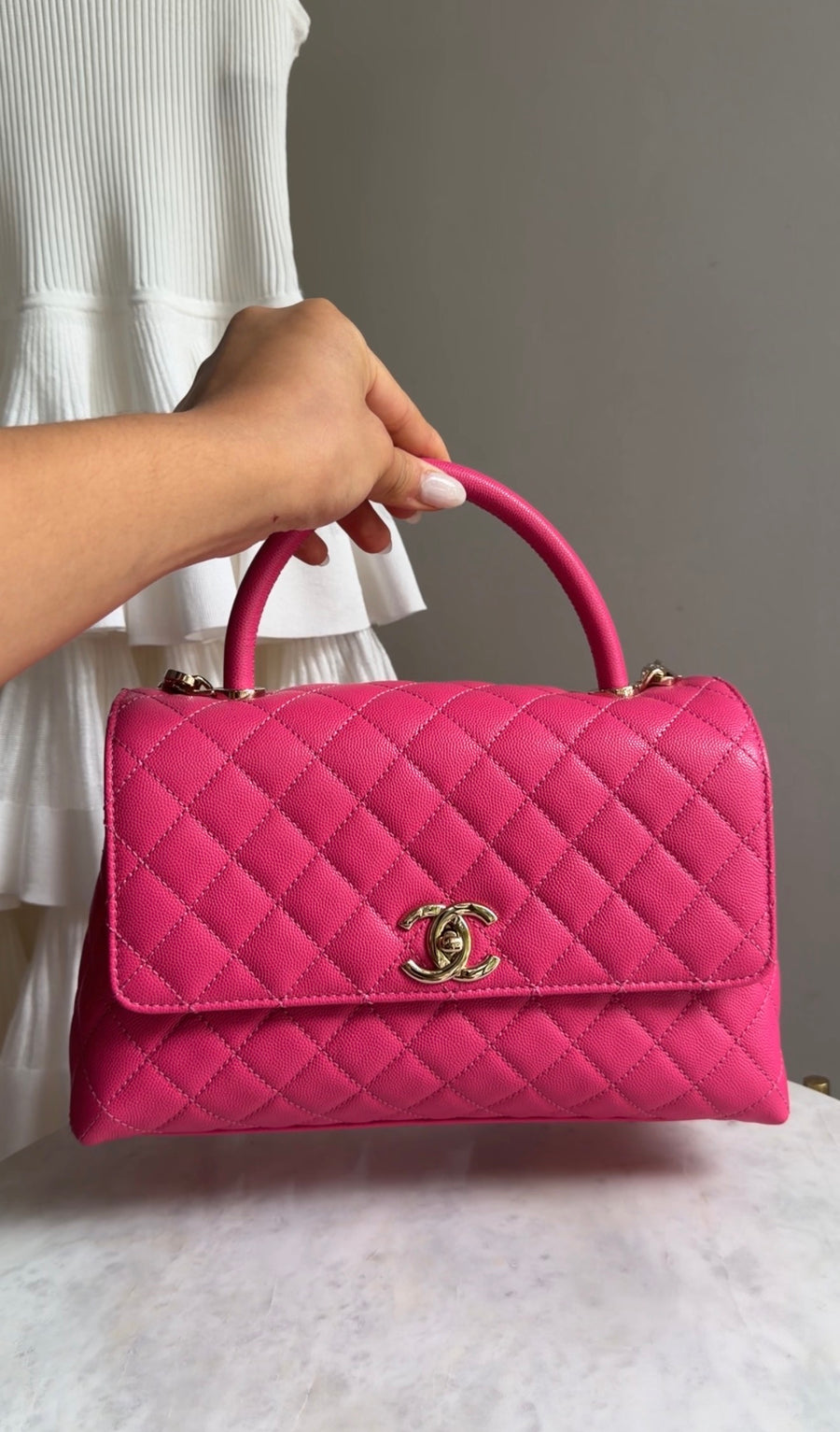 Chanel Pink Caviar Leather Medium Coco Top Handle Bag LGHW