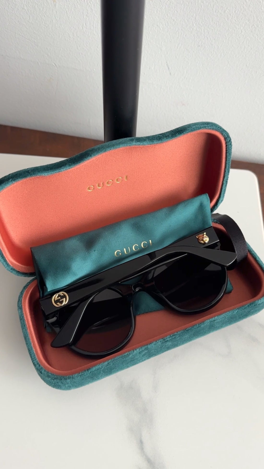 Gucci Black Acetate Round Sunglasses GG0028S