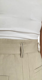 Brunello Cucinelli Beige Linen Belted High-Waisted Monili Trousers - IT 44 / US 8