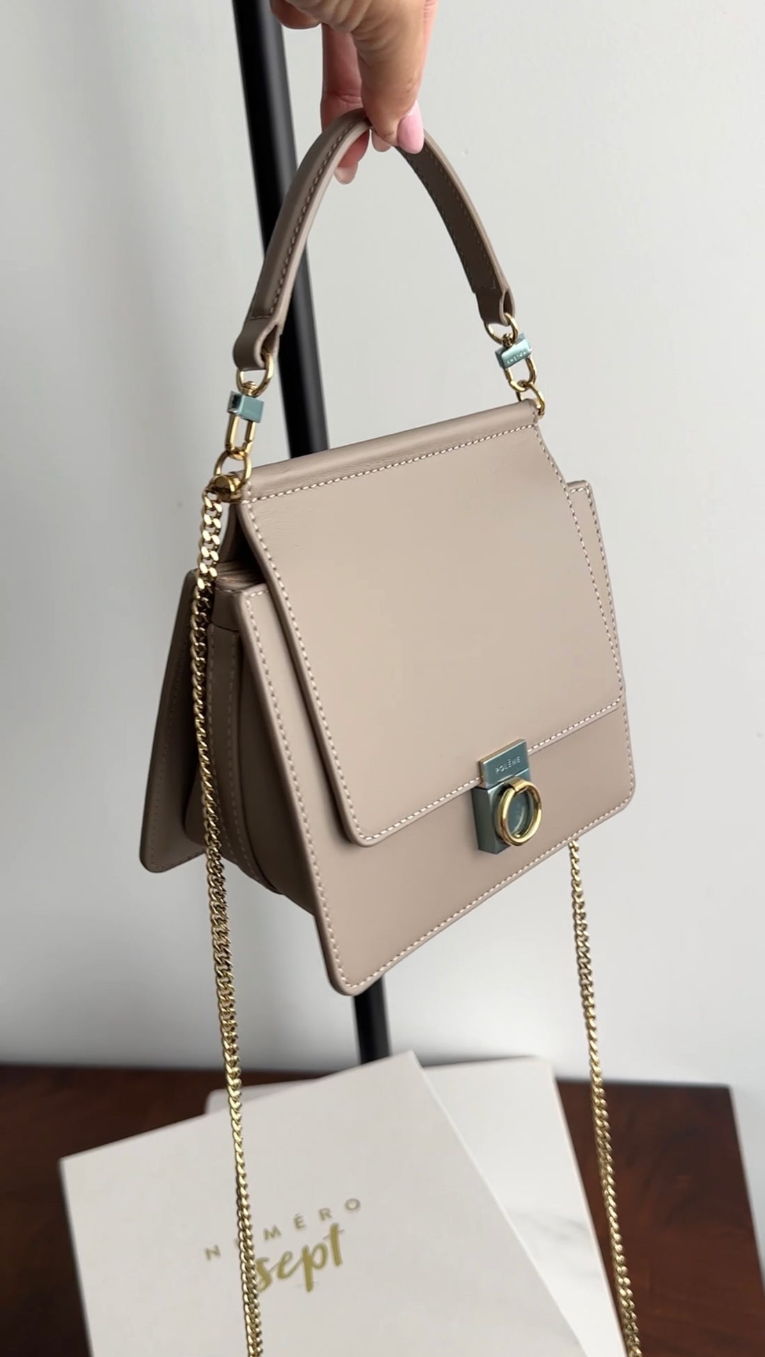 Polene Numero Sept Small Taupe Leather Two-Way Bag