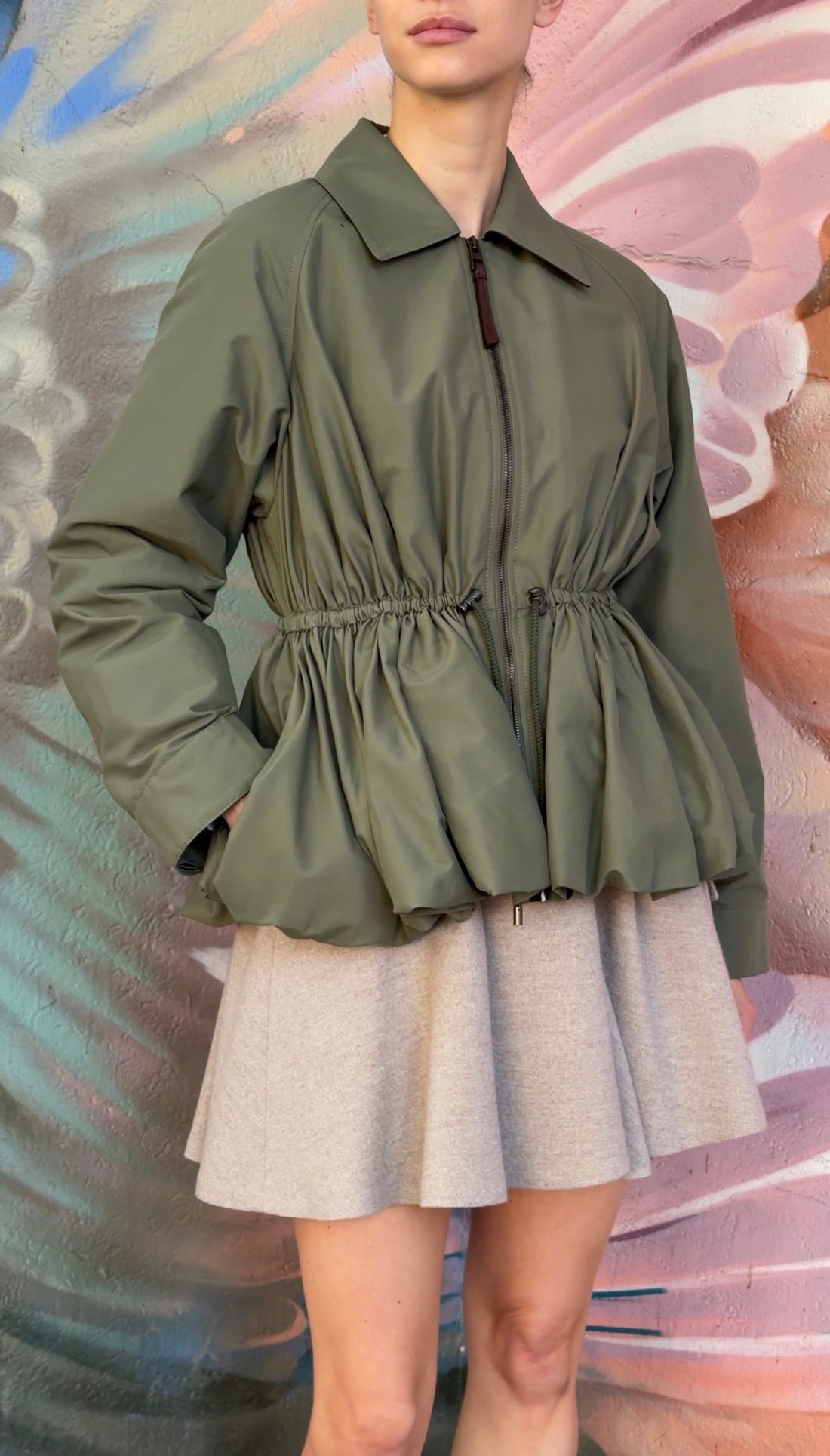 Loewe Drawstring Waist Leather Trim Jacket - 36 / US 4-6