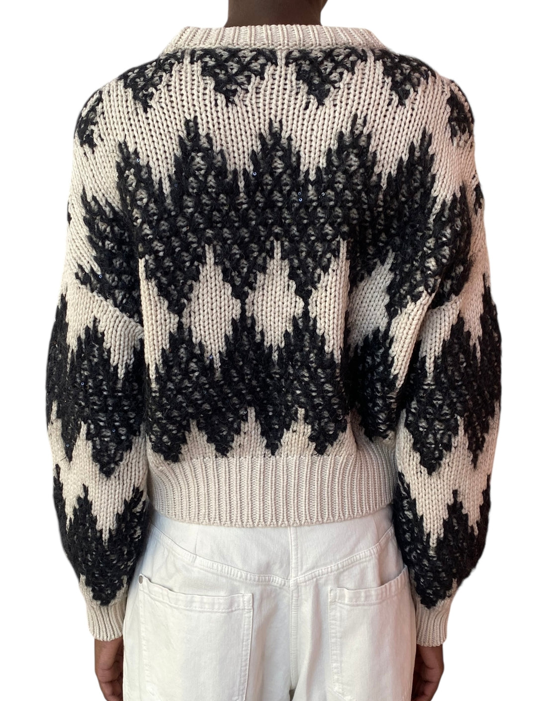 Brunello Cucinelli Beige Cashmere Blend Jacquard Knit Sweater - S