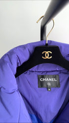 Chanel 19K Indigo / Cobalt Blue Puffer Coat with CC Belt - S / M