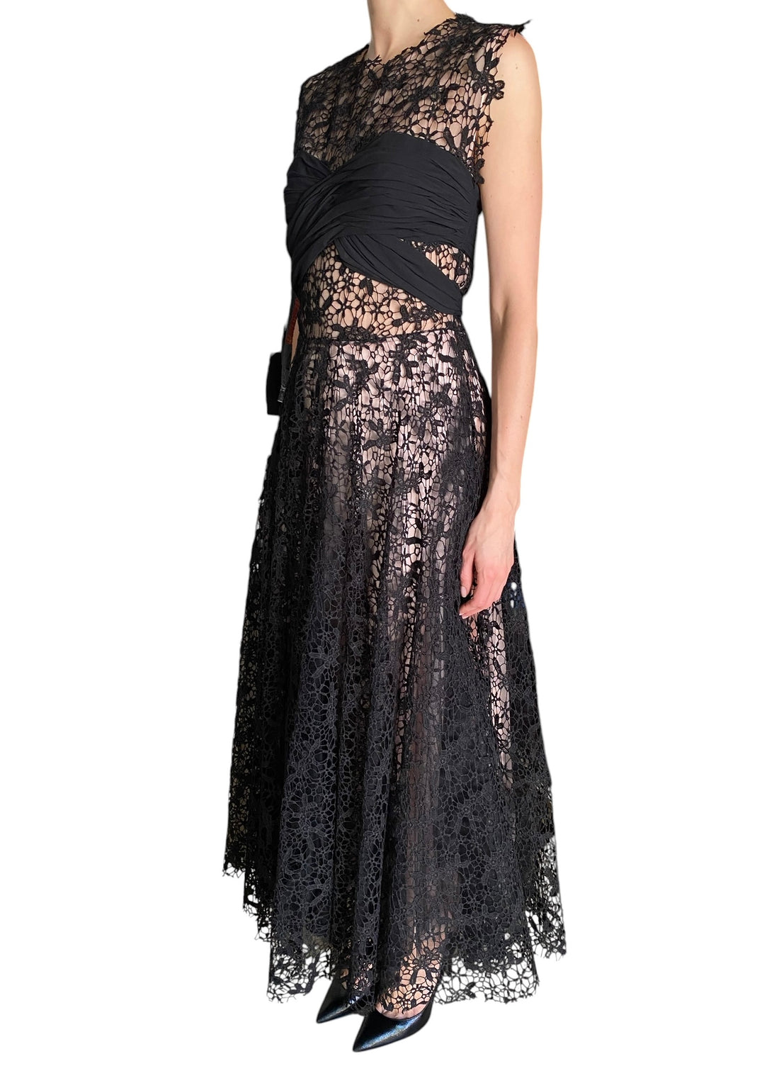 Giambattista Valli Black & Pink Lace Overlay Sleeveless Gown - IT 42 / US 6