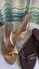 Reformation Light Champagne Gold Woodlyn Metallic Knot Thong Kitten Sandal - 7