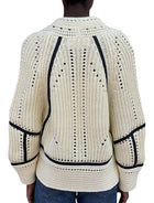 Ermanno Scervino Ivory & Black Leather Trim Cotton Knit Cardigan - S