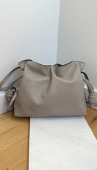 Loewe Light Grey Leather Flamenco Knot Medium Drawstring Bag