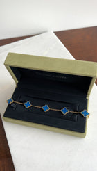 Van Cleef & Arpels 18K Yellow Gold Blue Agate Vintage Alhambra 5 Motif Bracelet