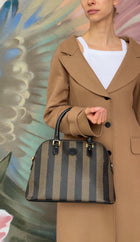 Fendi Black Brown Vintage Pequin Stripe Coated Canvas Dome Bag