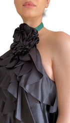 Saint Laurent Black Silk Ruffle Rose Mini Dress - F36 / US 2