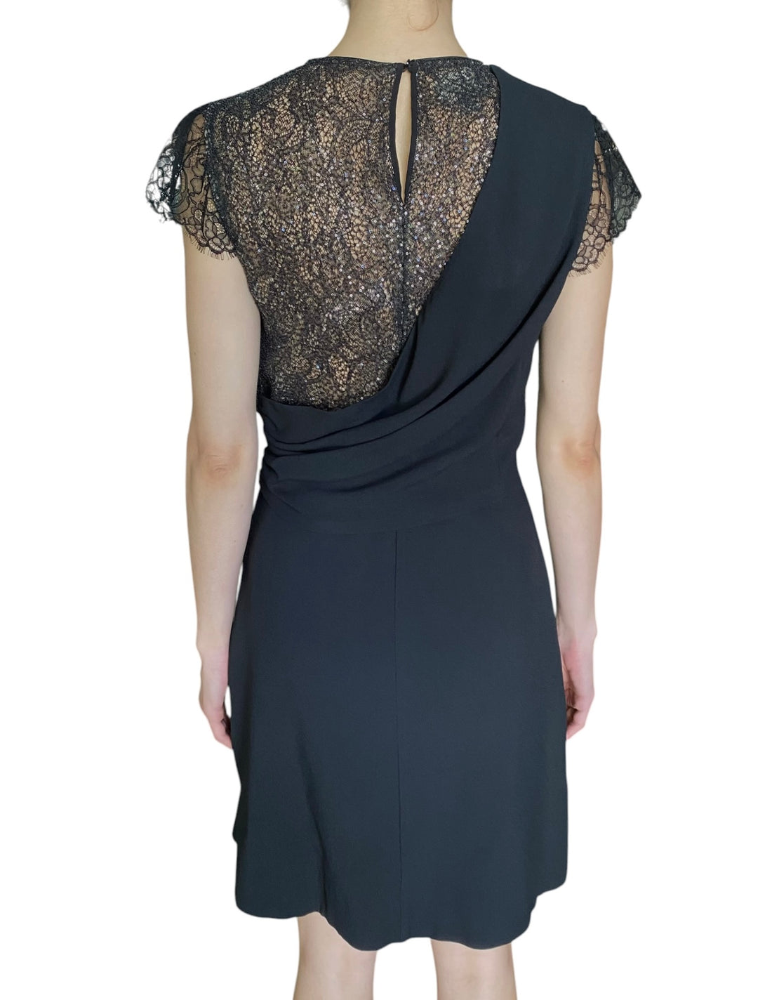 Giambattista Valli Black Sequinned Lace Trim Crepe Cocktail Dress - IT 44 / M / US 6-8